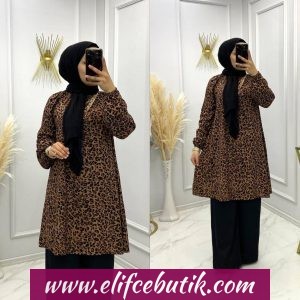 Pamuklu viskon leopar Tunik pantolon