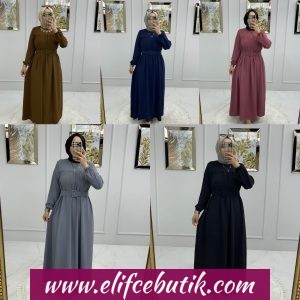 Ayrobin kumaş Robalı kemerli elbise
