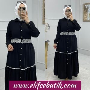 Ayrobin kumaş hilal danteli elbise