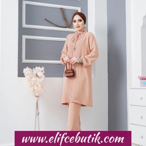 Ayrobin önü pileli tunik pantolon