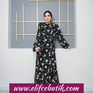 Şifon kumaş bisiklet yaka Nesrin elbise