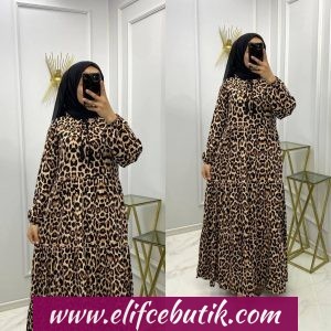 Leopar desenli pamuklu elbise