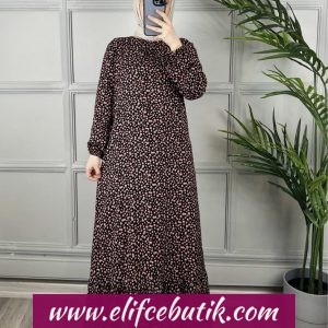 Pamuklu viskon çiçekli elbise