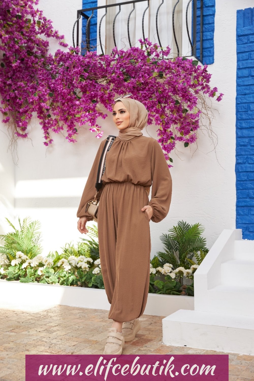 Ayrobin kumaş Beli Lastikli tulum - Görsel 2
