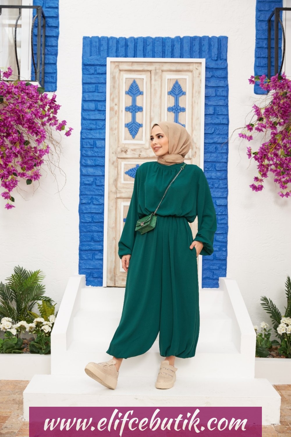 Ayrobin kumaş Beli Lastikli tulum - Görsel 4