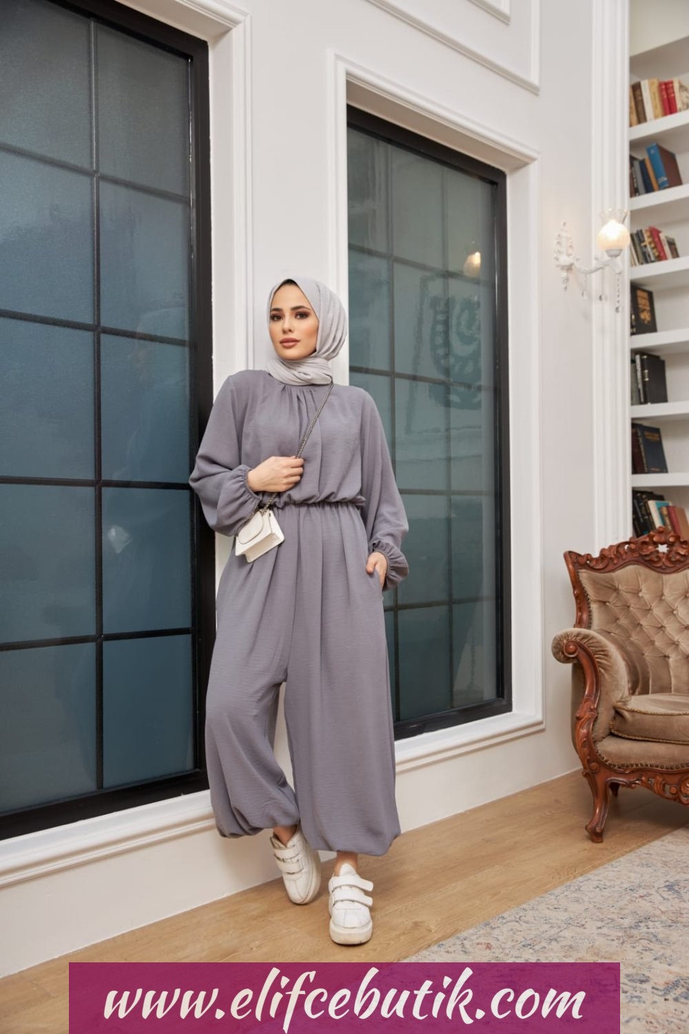 Ayrobin kumaş Beli Lastikli tulum - Görsel 6