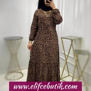 Pamuklu kumaş Leopar elbise