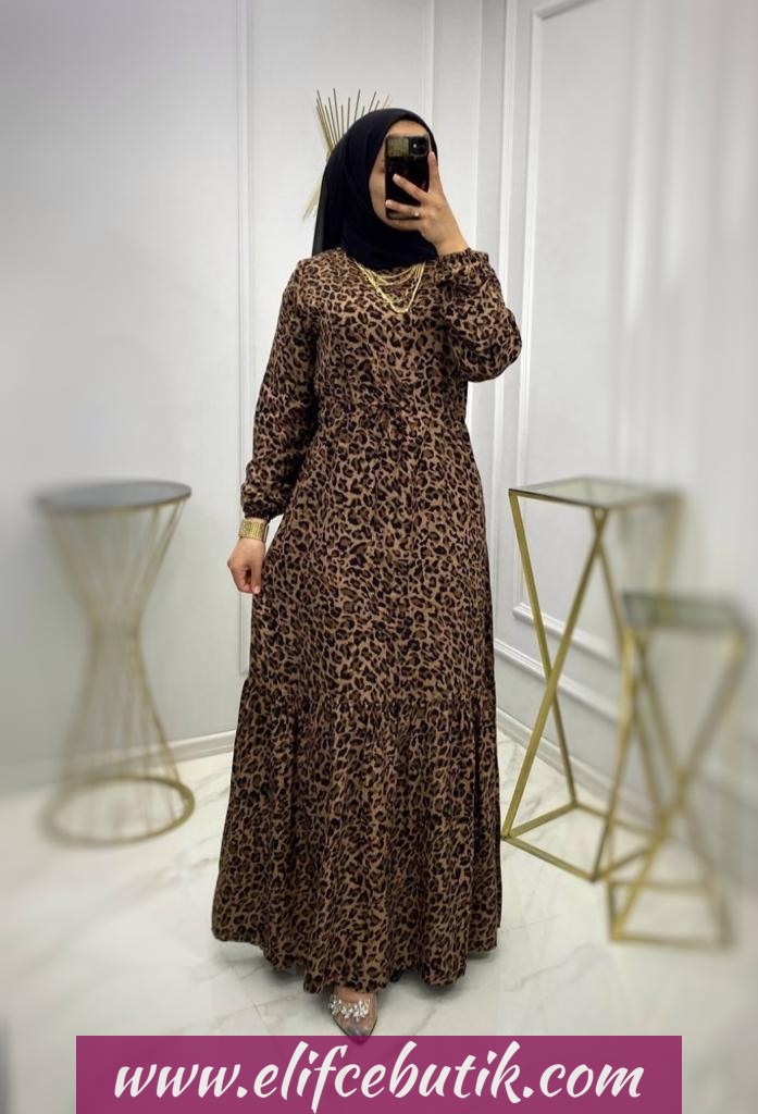 Pamuklu kumaş Leopar elbise
