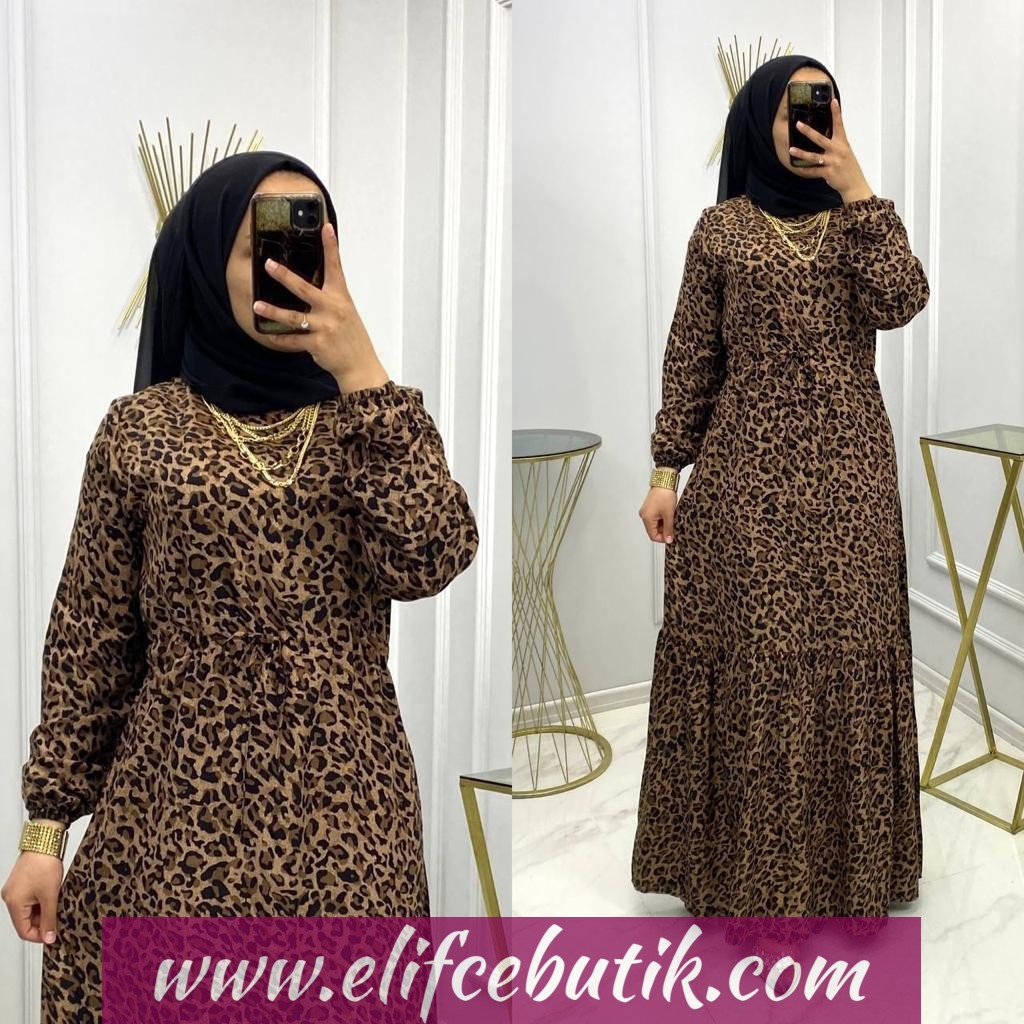 Pamuklu kumaş Leopar elbise - Görsel 2
