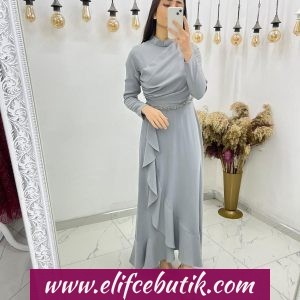 Pırlanta krep kumaş fırfırı abiye