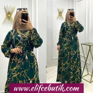 Bağcıklı düğmeli pamuklu elbise