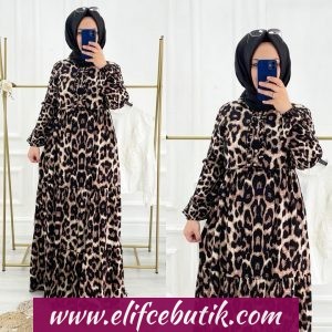 Pamuklu leopar elbise