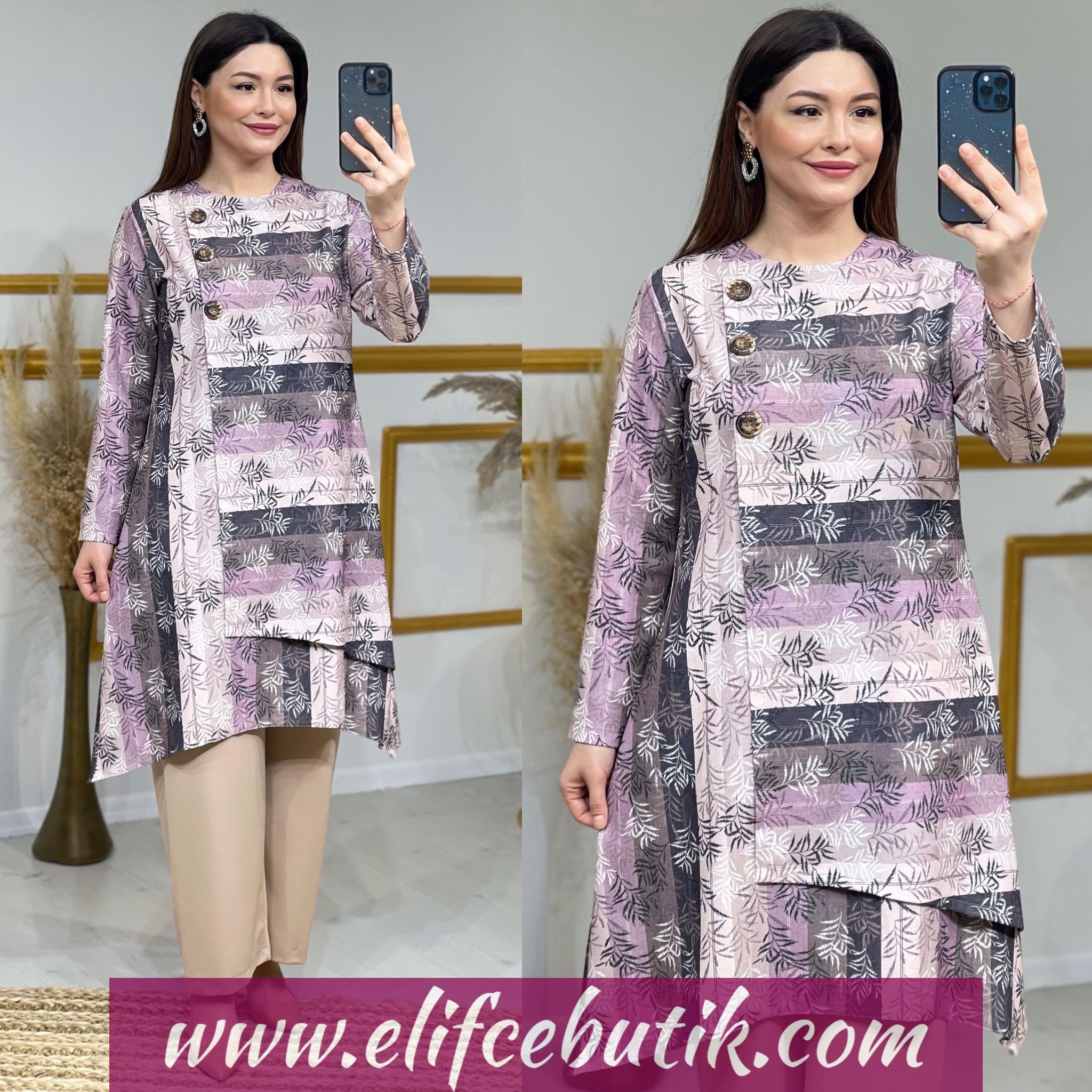 Krep kumaş tunik pantolon takım - Görsel 7