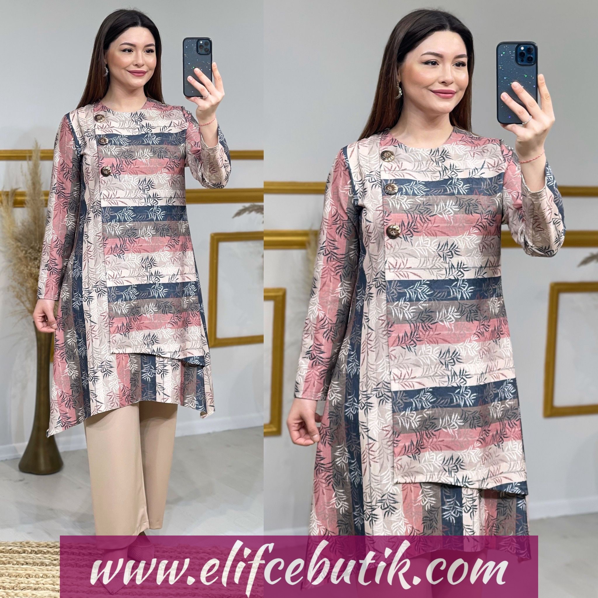 Krep kumaş tunik pantolon takım