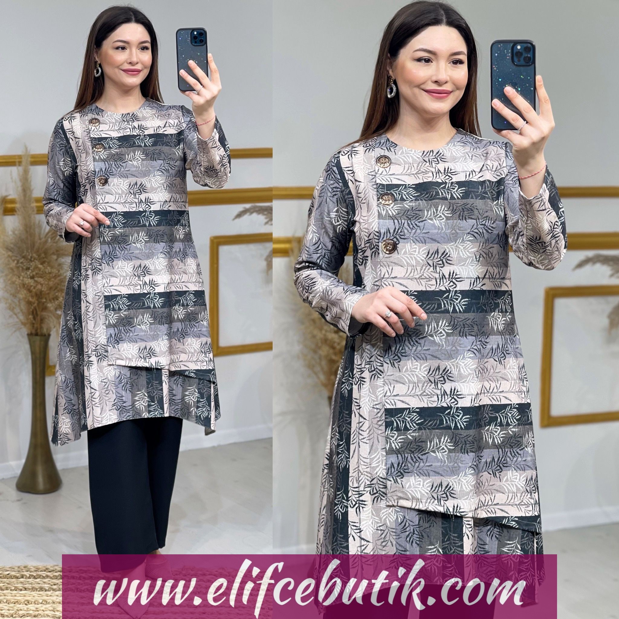 Krep kumaş tunik pantolon takım - Görsel 2