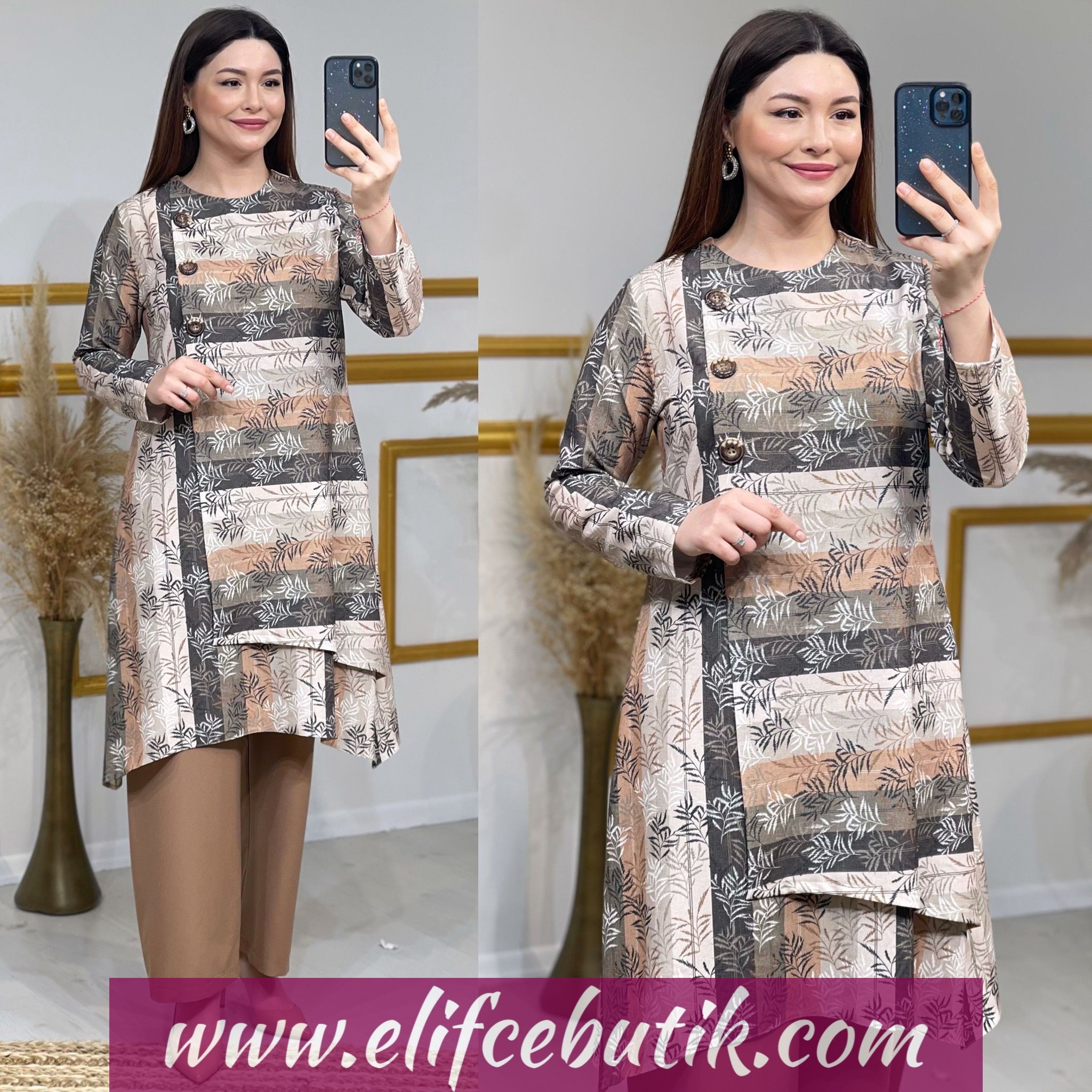 Krep kumaş tunik pantolon takım - Görsel 3