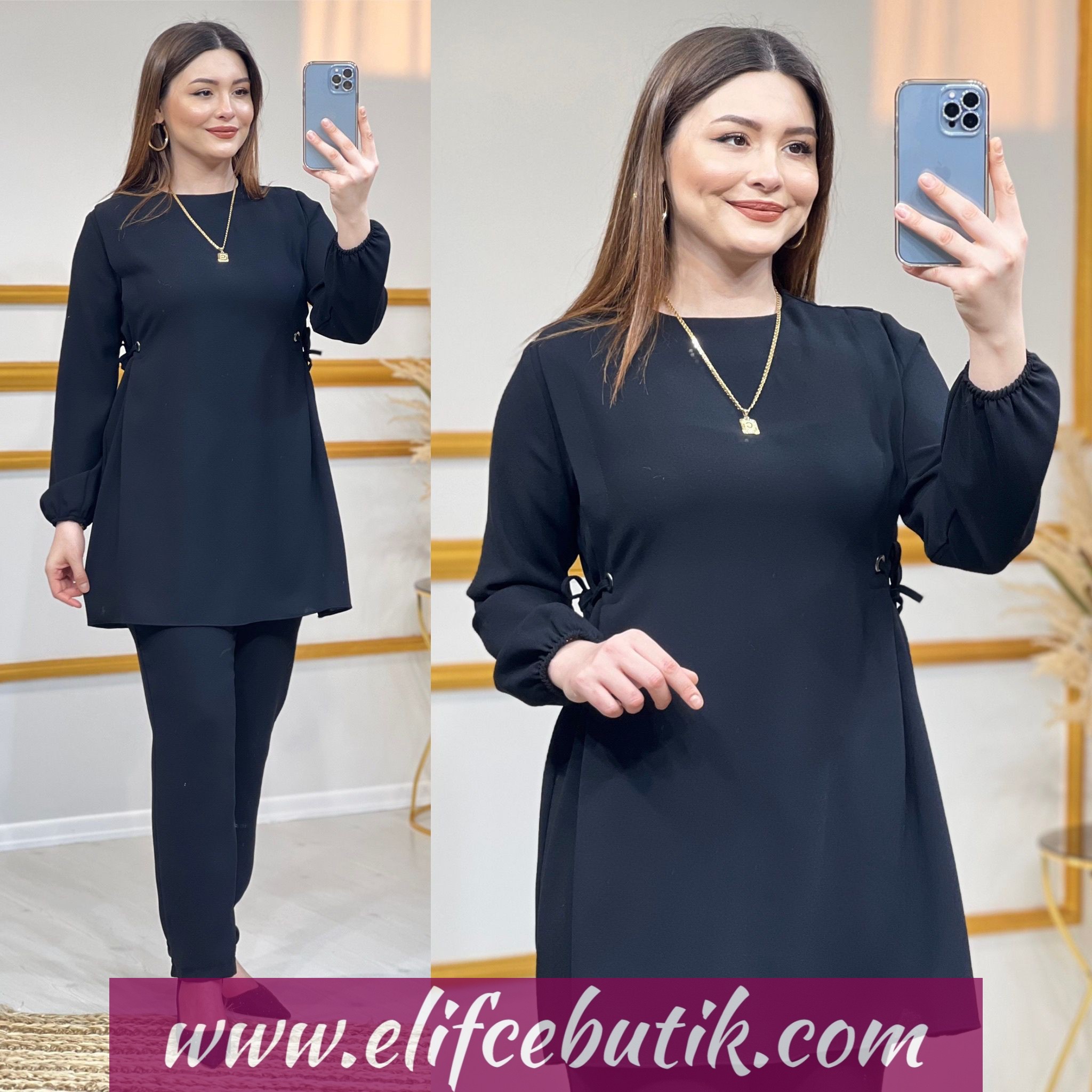 Kum krep kumaş Tunik pantolon - Görsel 6