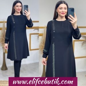 Pırlanta kumaş taş işlemeli tunik