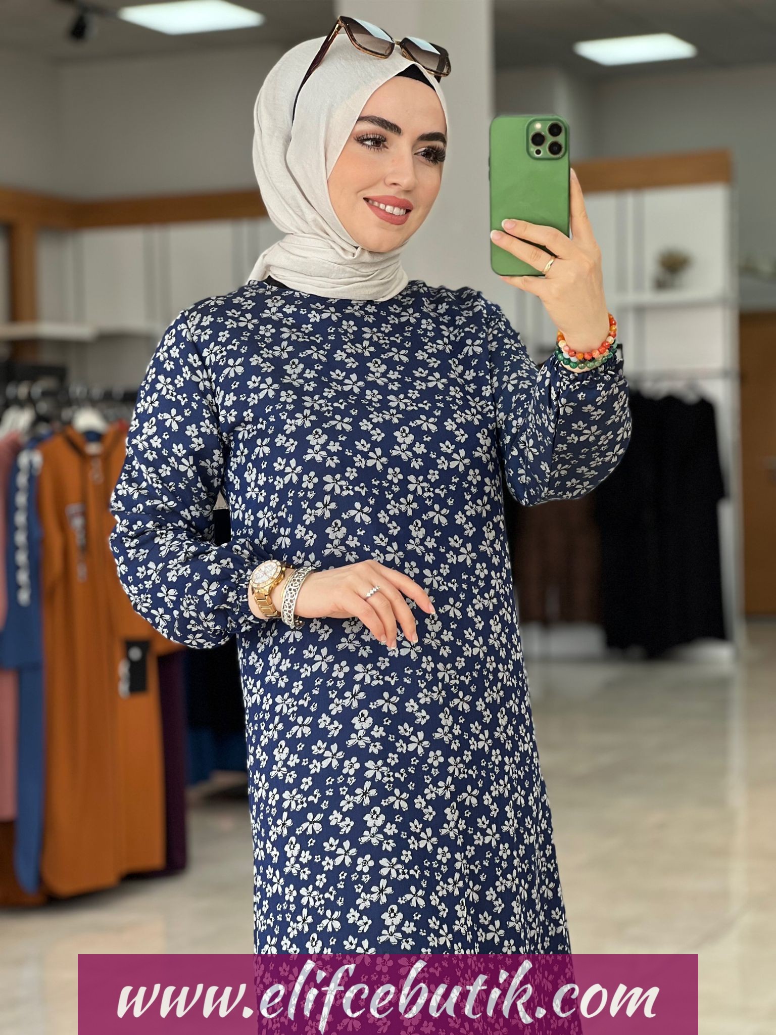 Belmando kumaş çiçekli elbise - Görsel 7
