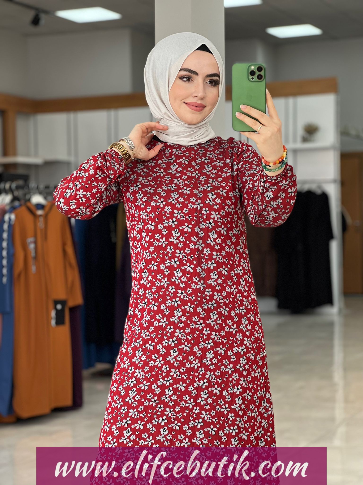 Belmando kumaş çiçekli elbise - Görsel 4