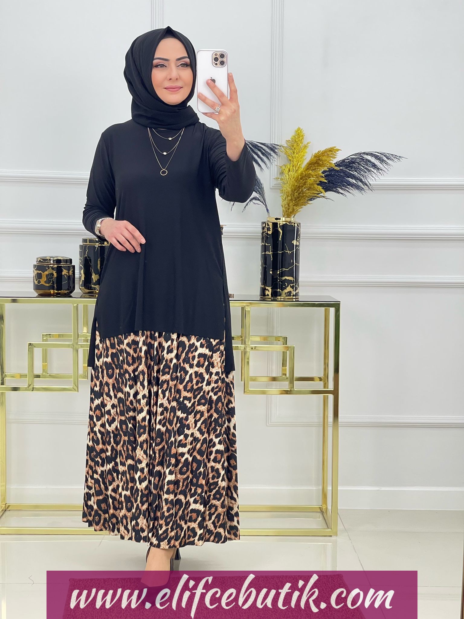 Sandy kumaş Etekli leopar takim - Görsel 9