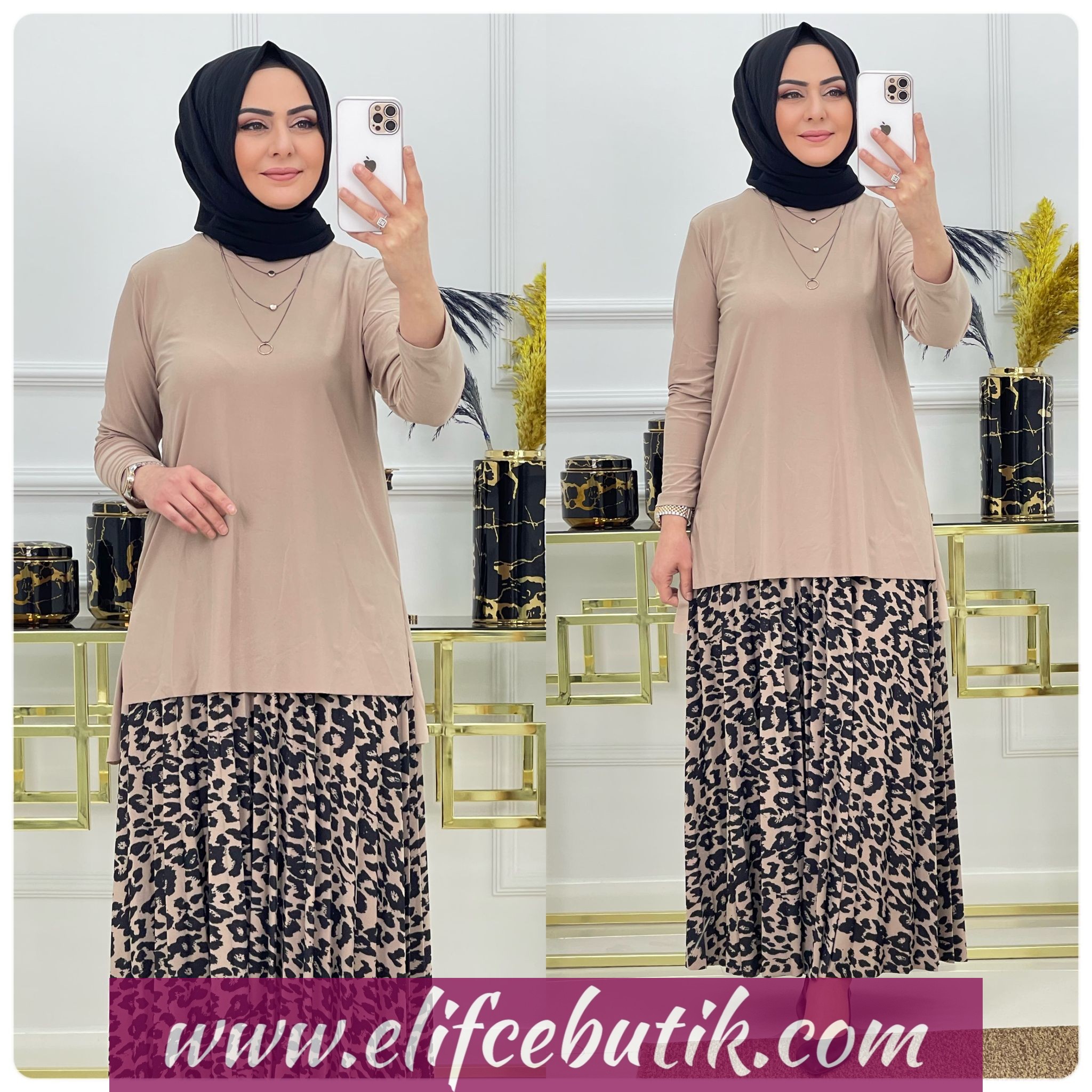 Sandy kumaş Etekli leopar takim - Görsel 3