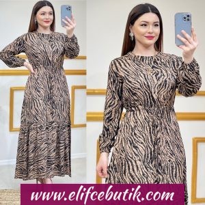 Empirme kumaş zebra desenli elbise