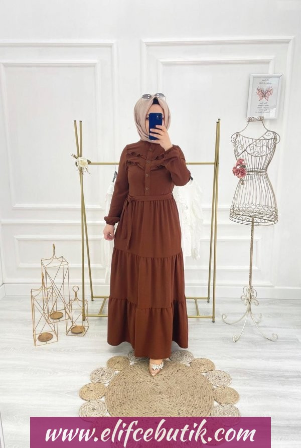 Ayrobin kumaş önü fırfırı elbise - Görsel 7
