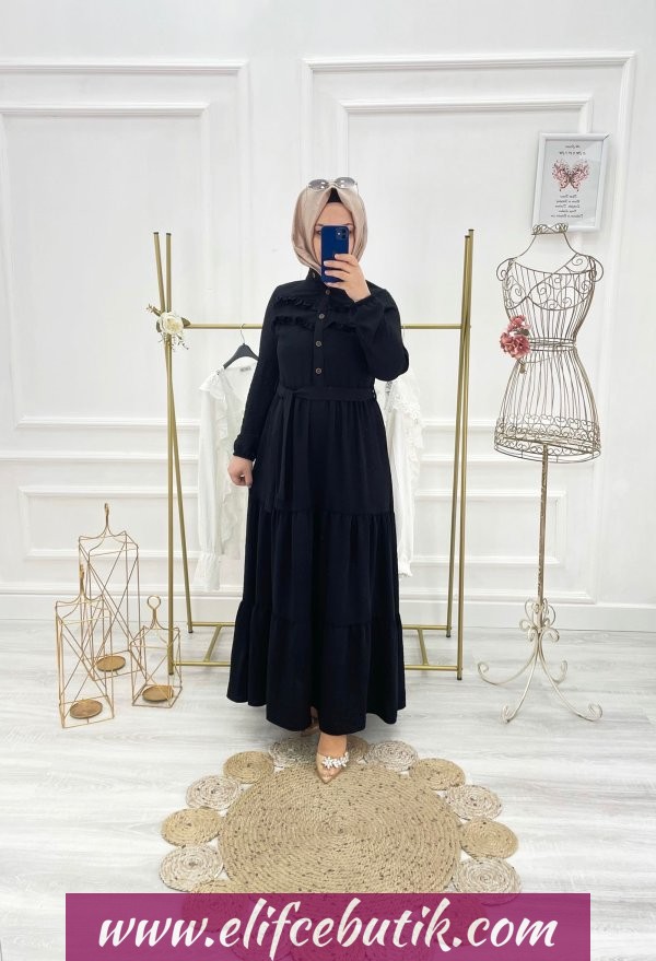 Ayrobin kumaş önü fırfırı elbise - Görsel 4