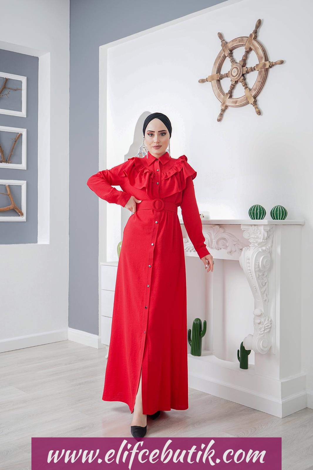 Ayrobin kumaş Fırfırlı Nesrin elbise - Görsel 2