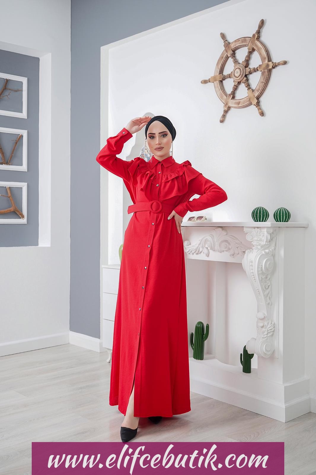 Ayrobin kumaş Fırfırlı Nesrin elbise - Görsel 3