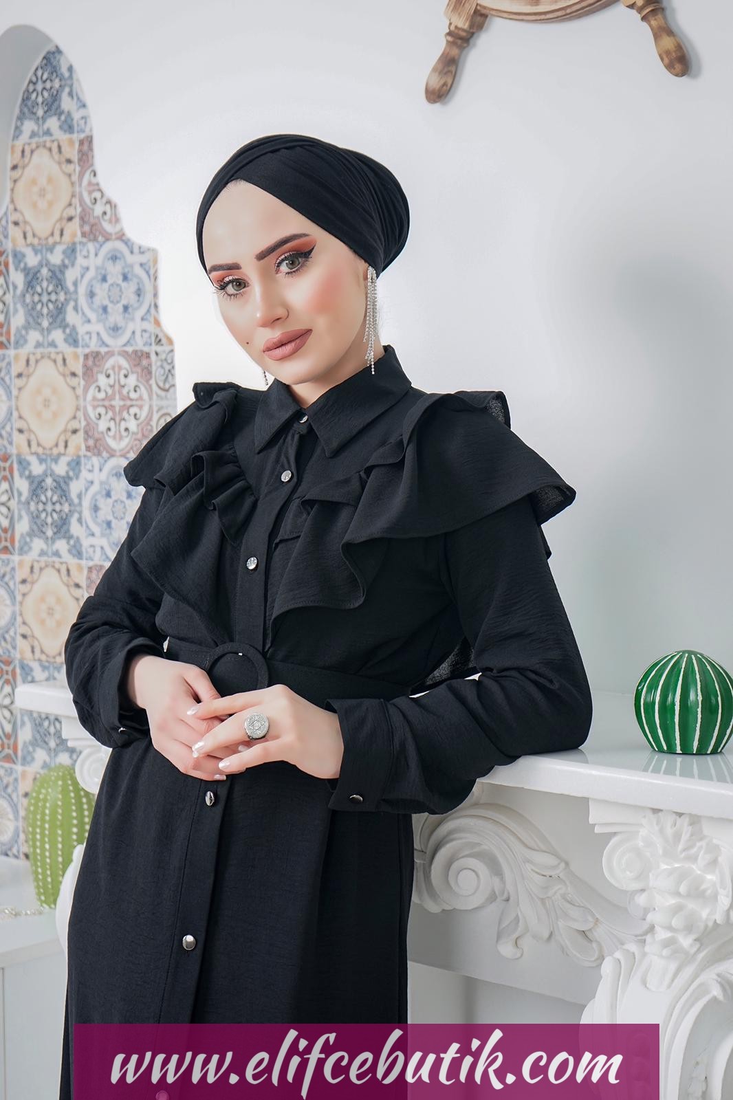 Ayrobin kumaş Fırfırlı Nesrin elbise - Görsel 5