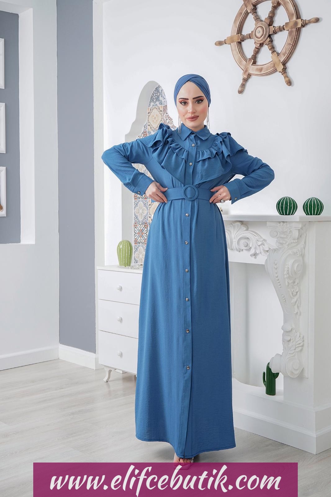 Ayrobin kumaş Fırfırlı Nesrin elbise