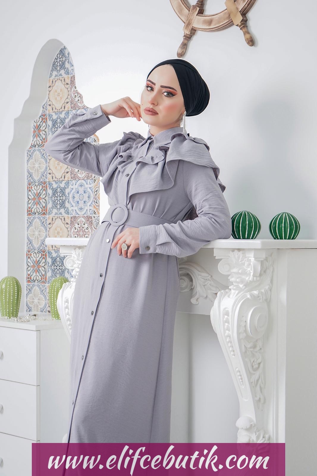 Ayrobin kumaş Fırfırlı Nesrin elbise - Görsel 6