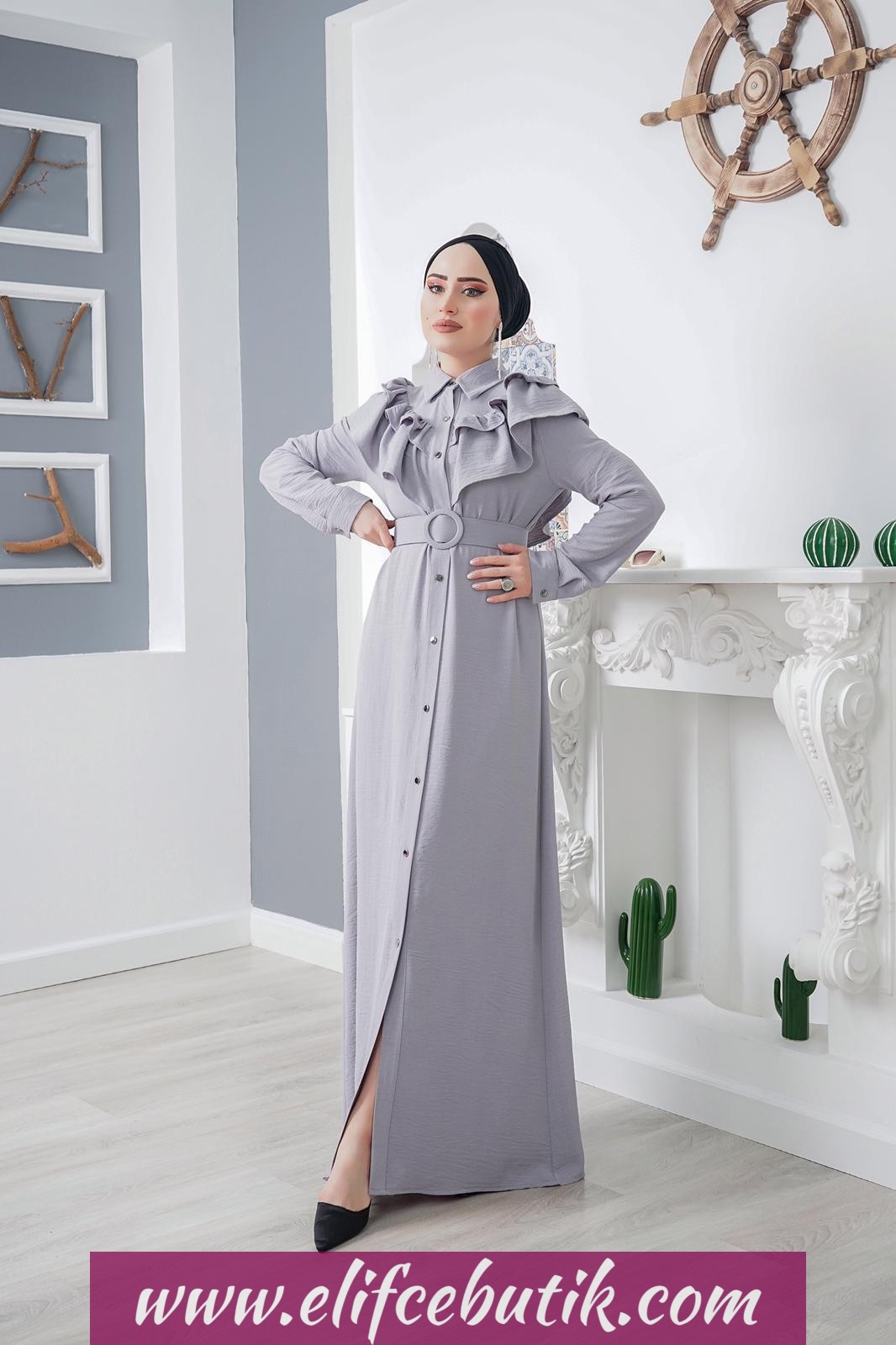 Ayrobin kumaş Fırfırlı Nesrin elbise - Görsel 7