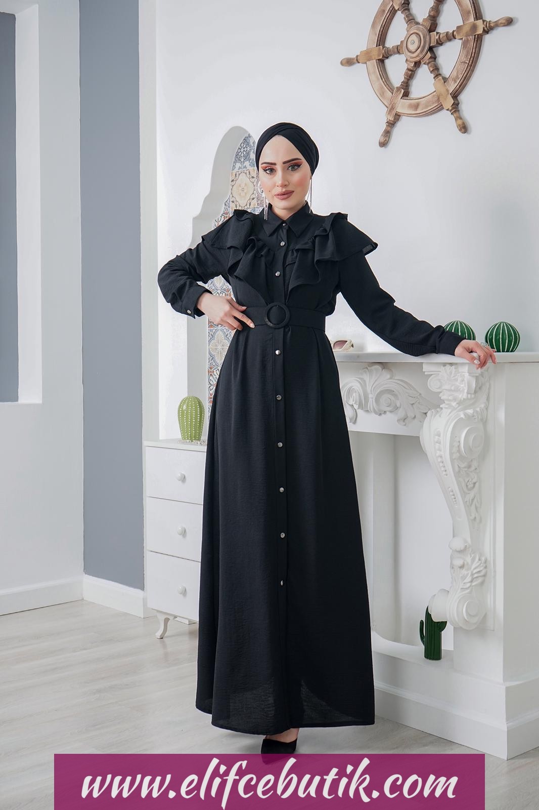 Ayrobin kumaş Fırfırlı Nesrin elbise - Görsel 8