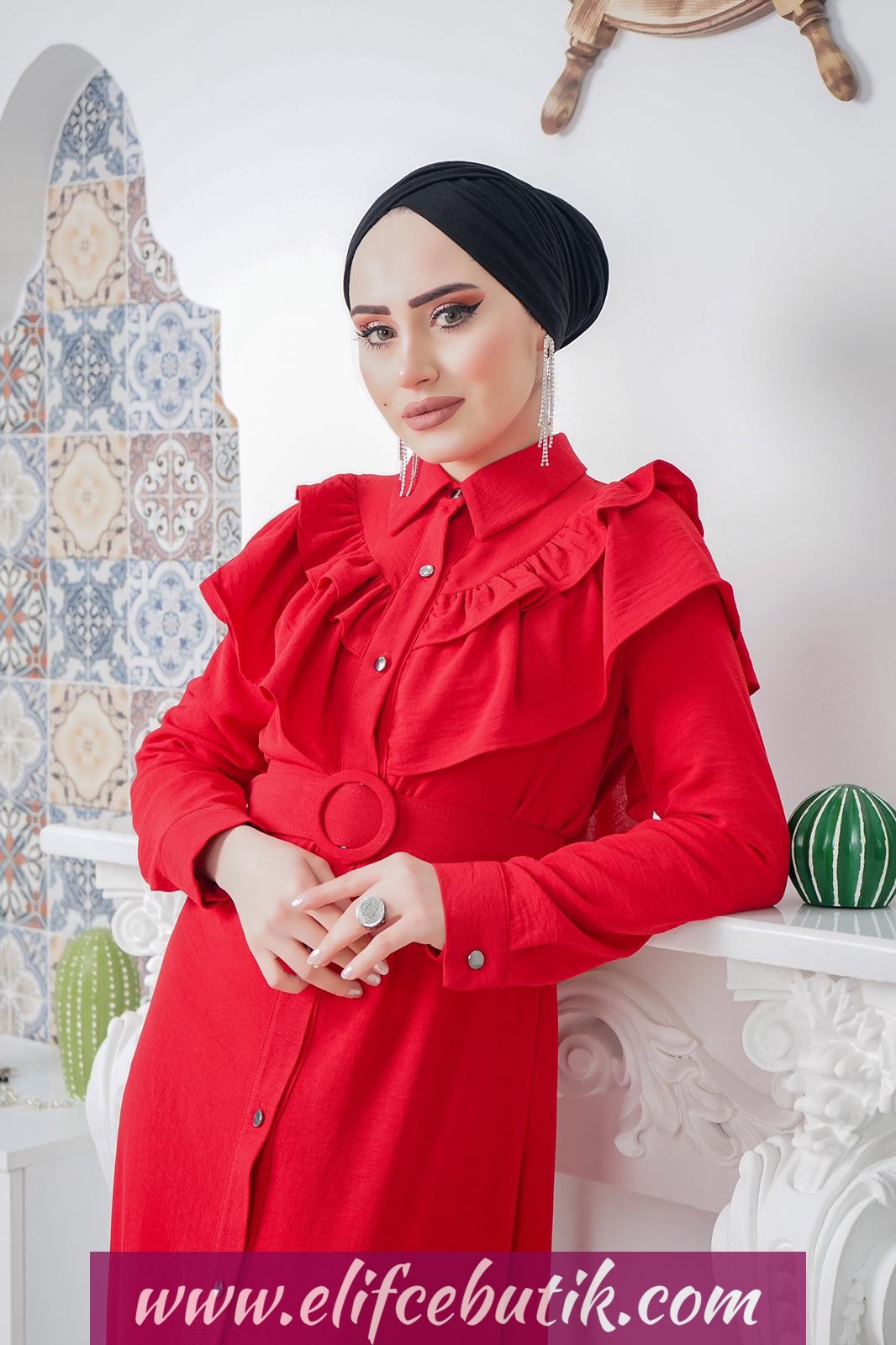 Ayrobin kumaş Fırfırlı Nesrin elbise - Görsel 9
