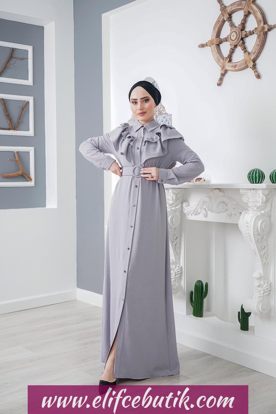 Ayrobin kumaş Fırfırlı Nesrin elbise - Görsel 10