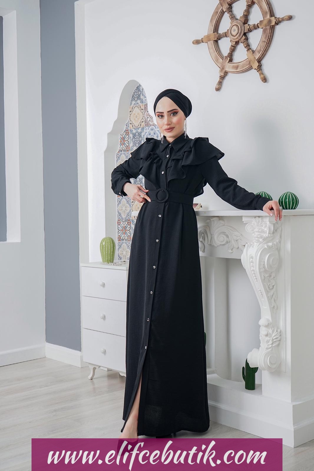 Ayrobin kumaş Fırfırlı Nesrin elbise - Görsel 11
