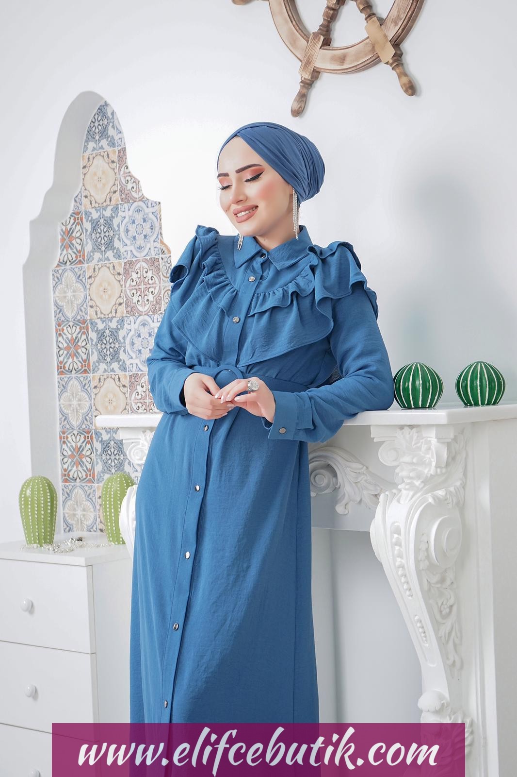 Ayrobin kumaş Fırfırlı Nesrin elbise - Görsel 12