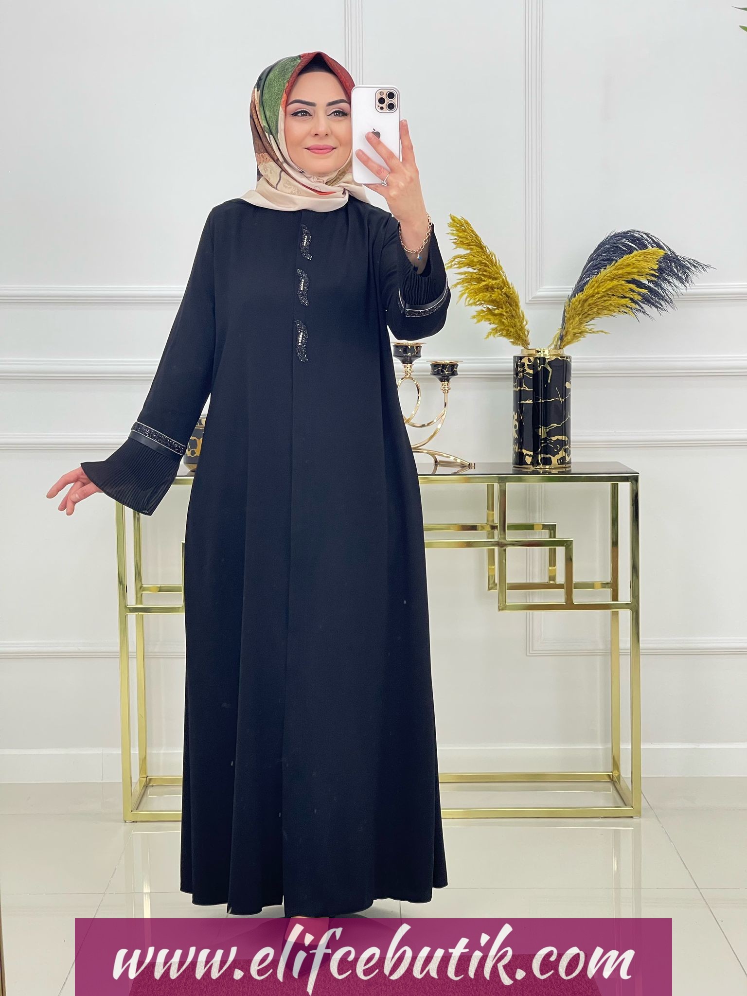 Rabia krep kumaş Payetli ferace - Görsel 6