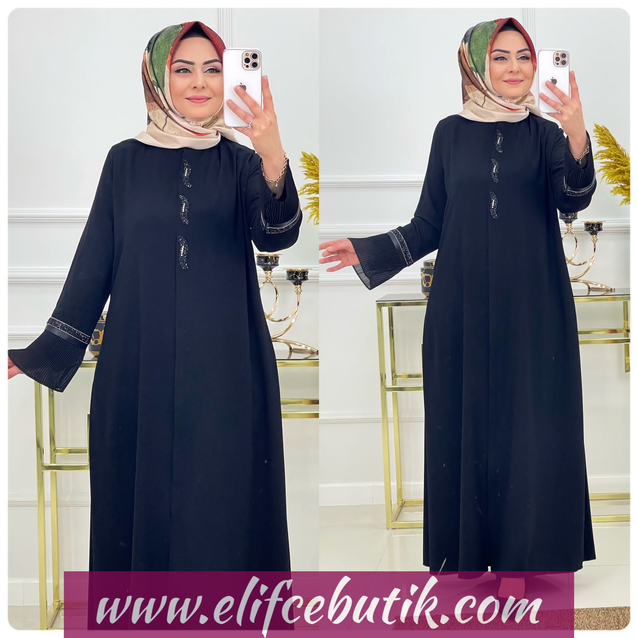Rabia krep kumaş Payetli ferace