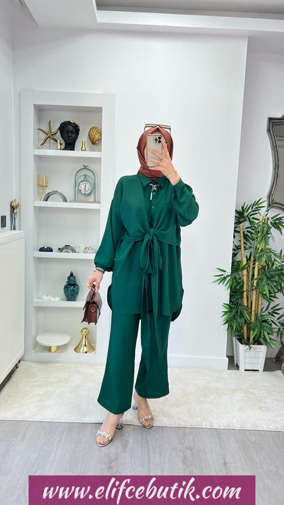 Krep kumaş yeşim takim - Görsel 22