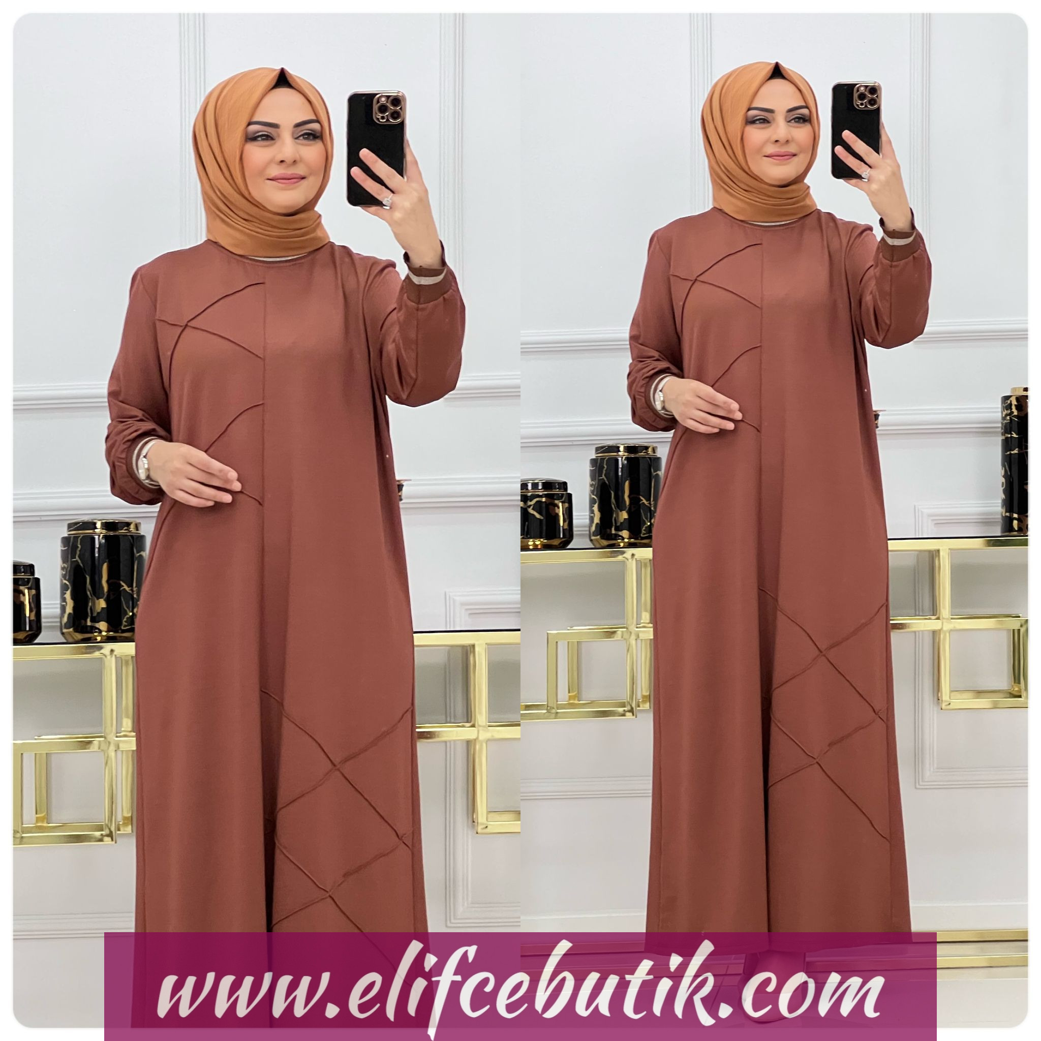 İkiiplik kumaş ribanalı elbise