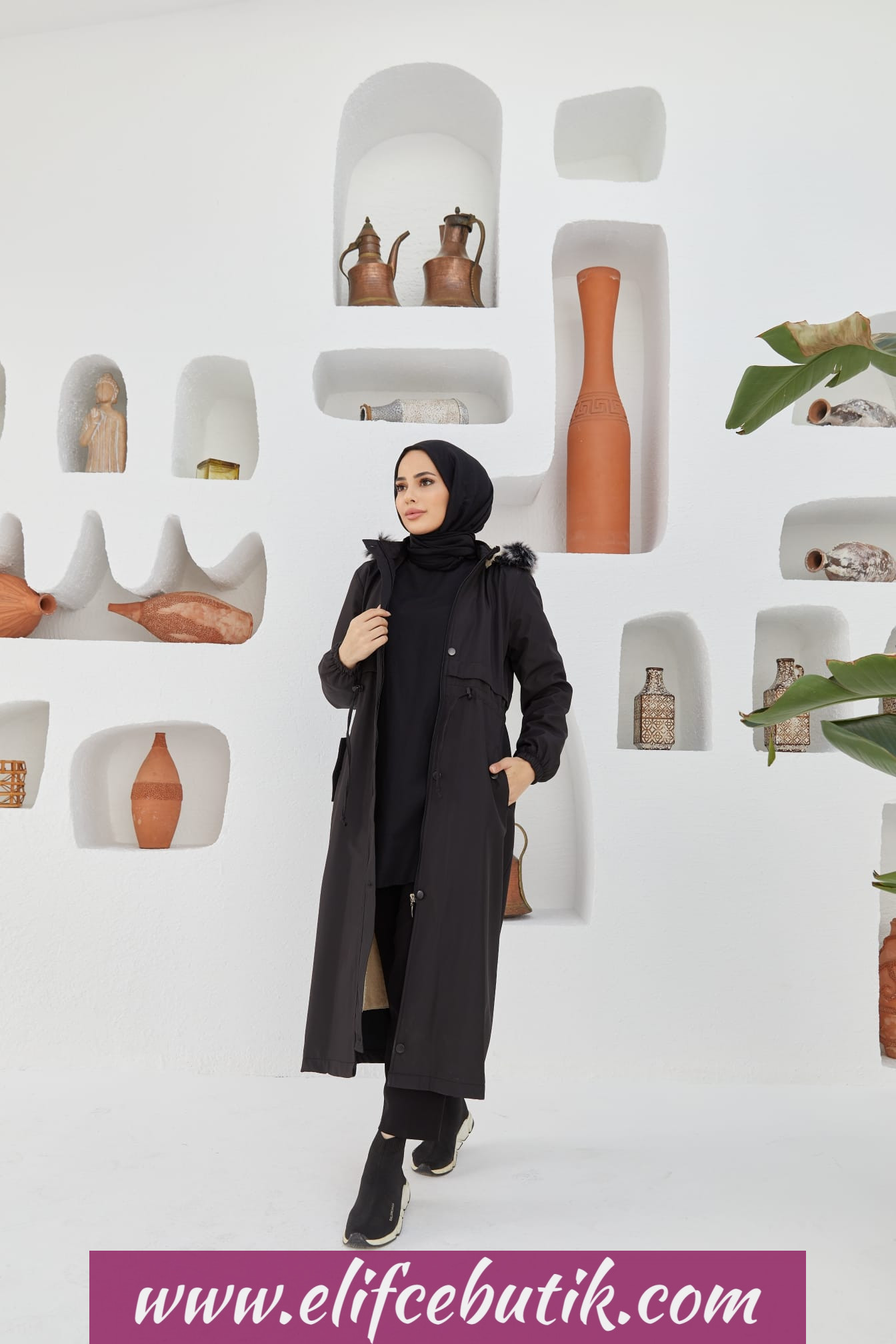 Bileği lastikli içi kürklü parka - Görsel 8