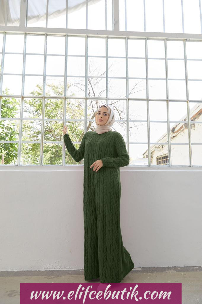 Örgü desenli Triko elbise - Görsel 10