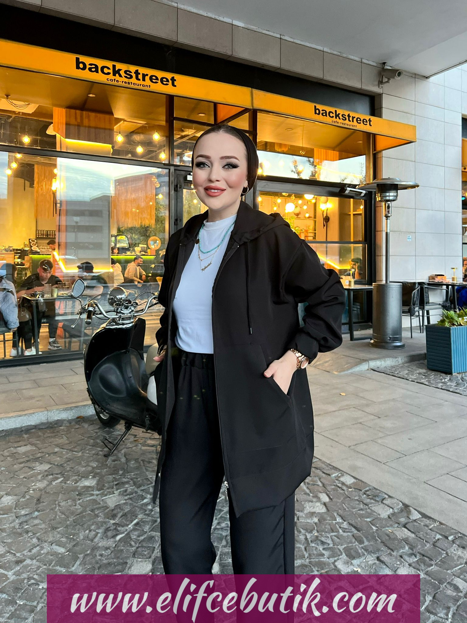 Krep kumaş kapşonlu Cepli takim - Görsel 12