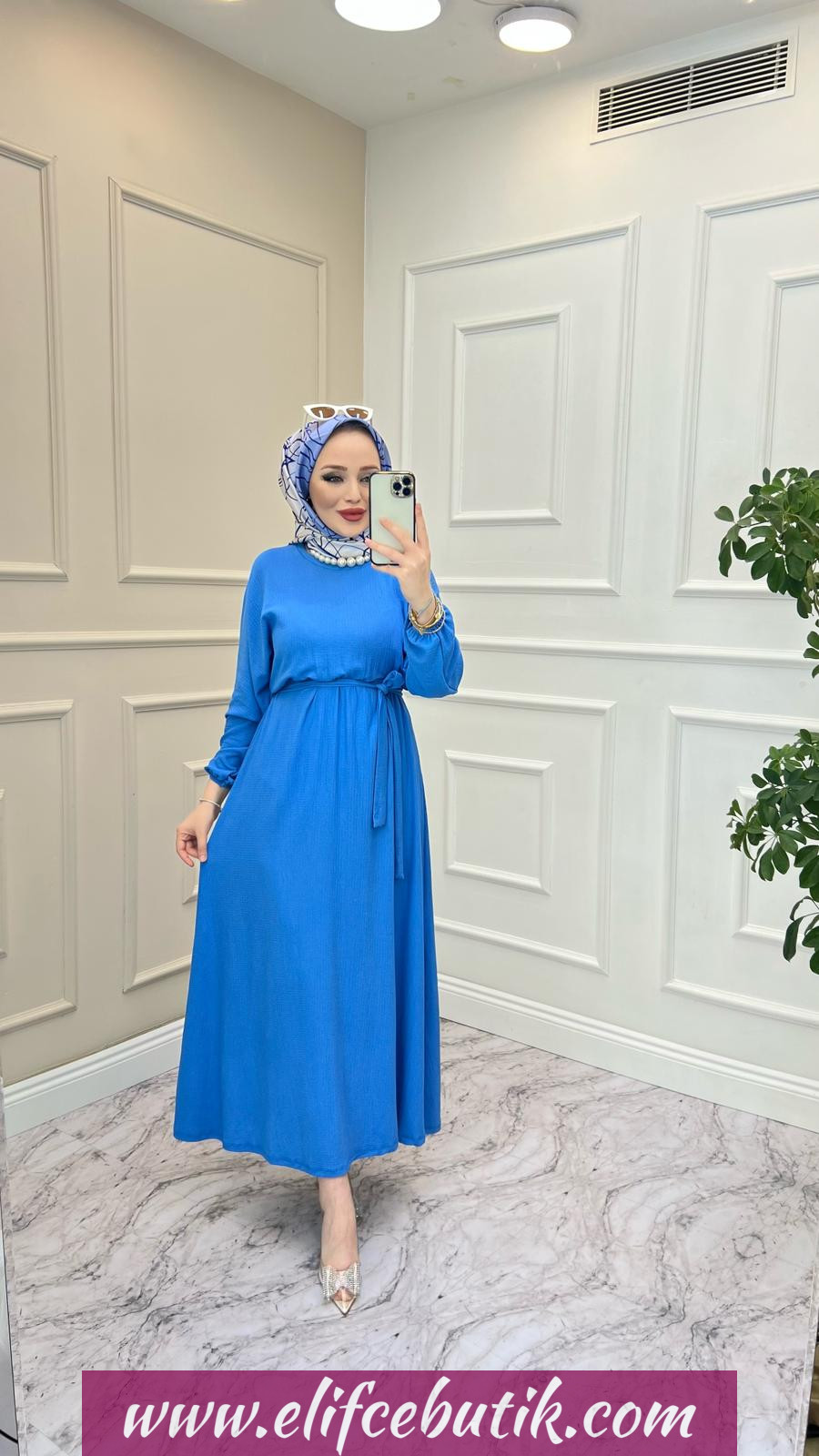 Bürümcük kumaş ebru elbise - Görsel 7