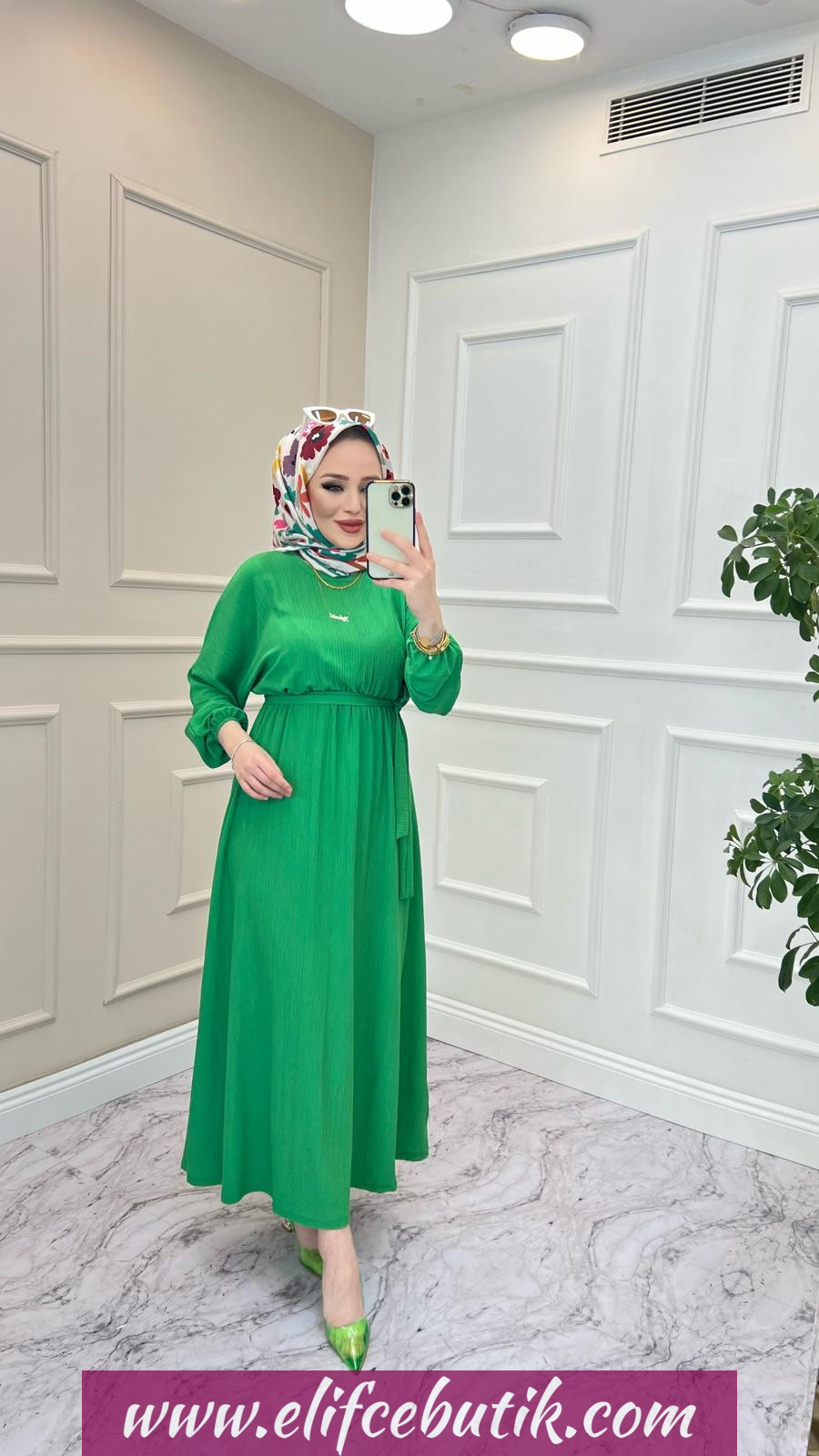 Bürümcük kumaş ebru elbise - Görsel 3