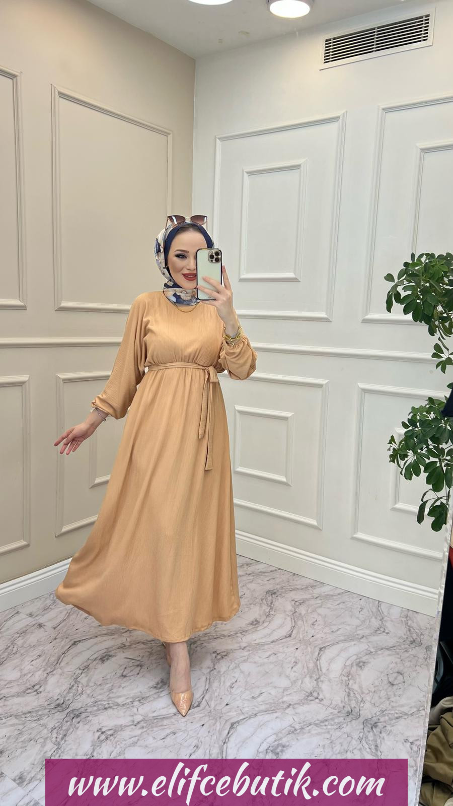 Bürümcük kumaş ebru elbise - Görsel 4